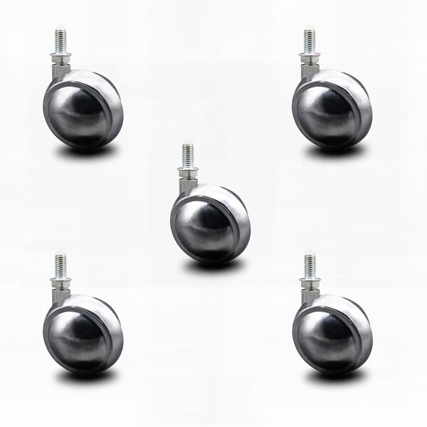 2.5 Inch Bright Chrome Metal Ball Caster - 3/8 Inch Threaded Stem, 5PK